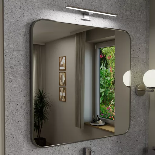 HD Kim Brushed Chrome 80x80 cm széles fürdőszobai fali szögletes tükör, szálcsiszolt króm színű alumínium kerettel és LED lámpával