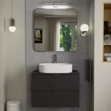 HD Kim Brushed Chrome 80x80 cm széles fürdőszobai fali szögletes tükör, szálcsiszolt króm színű alumínium kerettel és LED lámpával