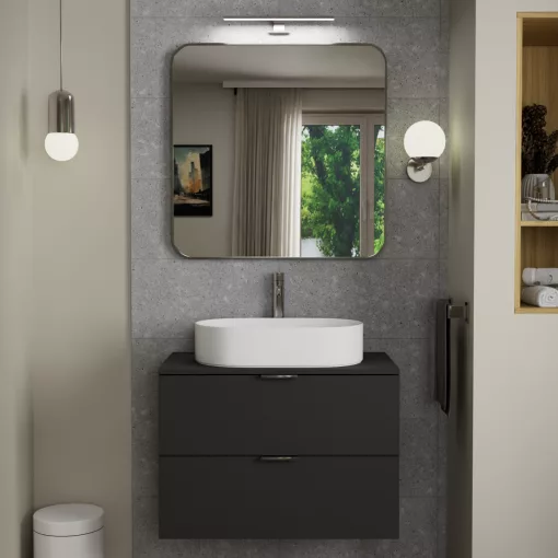 HD Kim Brushed Chrome 80x80 cm széles fürdőszobai fali szögletes tükör, szálcsiszolt króm színű alumínium kerettel és LED lámpával