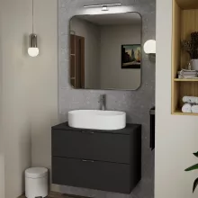HD Kim Brushed Chrome 80x80 cm széles fürdőszobai fali szögletes tükör, szálcsiszolt króm színű alumínium kerettel és LED lámpával