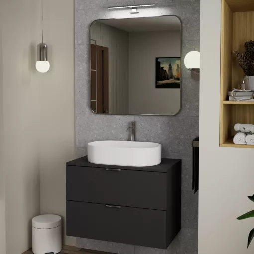 HD Kim Brushed Chrome 80x80 cm széles fürdőszobai fali szögletes tükör, szálcsiszolt króm színű alumínium kerettel és LED lámpával