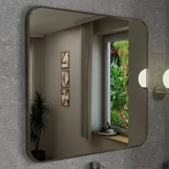   HD Kim Brushed Chrome 80x80 cm széles fürdőszobai fali szögletes tükör, szálcsiszolt króm színű alumínium kerettel
