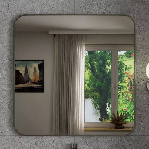 HD Kim Brushed Chrome 80x80 cm széles fürdőszobai fali szögletes tükör, szálcsiszolt króm színű alumínium kerettel
