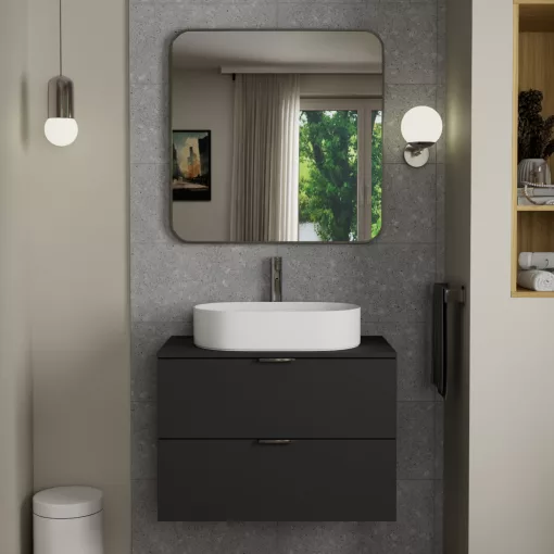 HD Kim Brushed Chrome 80x80 cm széles fürdőszobai fali szögletes tükör, szálcsiszolt króm színű alumínium kerettel