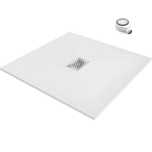 HD Marco+ White 120x100 SMC kompozit slim szögletes kőhatású zuhanytálca, krómozott ráccsal, 2,6 cm magas, szifonnal
