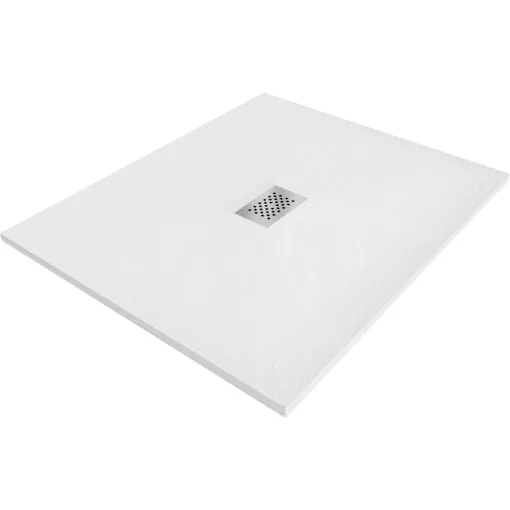 HD Marco+ White 110x100 SMC kompozit slim szögletes kőhatású zuhanytálca, krómozott ráccsal, 2,6 cm magas, szifon nélkül