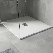 HD Marco+ White 110x100 SMC kompozit slim szögletes kőhatású zuhanytálca, krómozott ráccsal, 2,6 cm magas, szifon nélkül