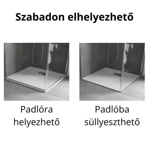 HD Marco+ White 110x100 SMC kompozit slim szögletes kőhatású zuhanytálca, krómozott ráccsal, 2,6 cm magas, szifon nélkül