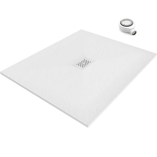 HD Marco+ White 110x100 SMC kompozit slim szögletes kőhatású zuhanytálca, fehér ráccsal, 2,6 cm magas, szifonnal
