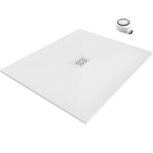 HD Marco+ White 100x120 SMC kompozit slim szögletes kőhatású zuhanytálca, fehér ráccsal, 2,6 cm magas, szifonnal