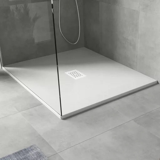 HD Marco+ White 100x120 SMC kompozit slim szögletes kőhatású zuhanytálca, fehér ráccsal, 2,6 cm magas, szifonnal