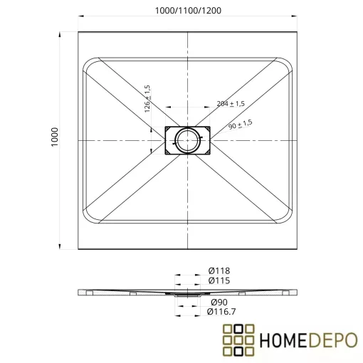 HD Marco+ White 100x120 SMC kompozit slim szögletes kőhatású zuhanytálca, fehér ráccsal, 2,6 cm magas, szifonnal