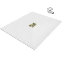 HD Marco+ White 120x100 SMC kompozit slim szögletes kőhatású zuhanytálca, arany színű ráccsal, 2,6 cm magas, szifonnal
