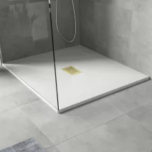 HD Marco+ White 120x100 SMC kompozit slim szögletes kőhatású zuhanytálca, arany színű ráccsal, 2,6 cm magas, szifonnal
