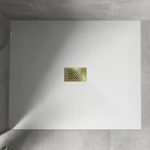 HD Marco+ White 120x100 SMC kompozit slim szögletes kőhatású zuhanytálca, arany színű ráccsal, 2,6 cm magas, szifonnal