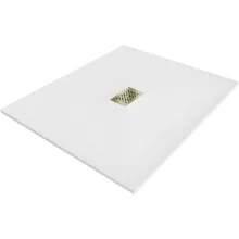 HD Marco+ White 100x110 SMC kompozit slim szögletes kőhatású zuhanytálca, arany színű ráccsal, 2,6 cm magas, szifon nélkül