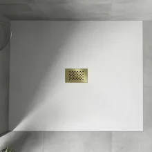 HD Marco+ White 100x110 SMC kompozit slim szögletes kőhatású zuhanytálca, arany színű ráccsal, 2,6 cm magas, szifon nélkül