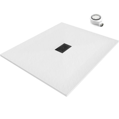 HD Marco+ White 100x110 SMC kompozit slim szögletes kőhatású zuhanytálca, fekete ráccsal, 2,6 cm magas, szifonnal