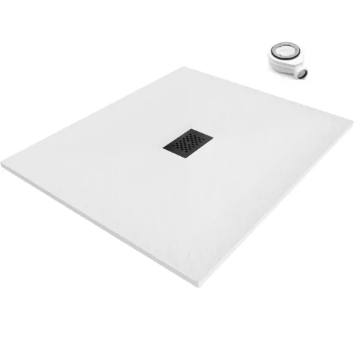 HD Marco+ White 100x120 SMC kompozit slim szögletes kőhatású zuhanytálca, fekete ráccsal, 2,6 cm magas, szifonnal