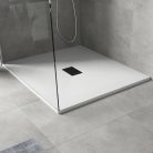 HD Marco+ White 100x110 SMC kompozit slim szögletes kőhatású zuhanytálca, fekete ráccsal, 2,6 cm magas, szifonnal