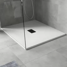 HD Marco+ White 100x120 SMC kompozit slim szögletes kőhatású zuhanytálca, fekete ráccsal, 2,6 cm magas, szifonnal