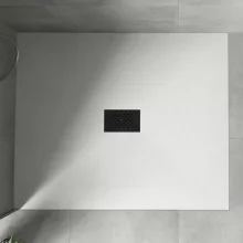 HD Marco+ White 100x120 SMC kompozit slim szögletes kőhatású zuhanytálca, fekete ráccsal, 2,6 cm magas, szifonnal