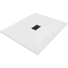 HD Marco+ White 100x120 SMC kompozit slim szögletes kőhatású zuhanytálca, fekete ráccsal, 2,6 cm magas, szifon nélkül