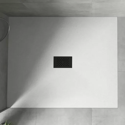 HD Marco+ White 100x120 SMC kompozit slim szögletes kőhatású zuhanytálca, fekete ráccsal, 2,6 cm magas, szifon nélkül