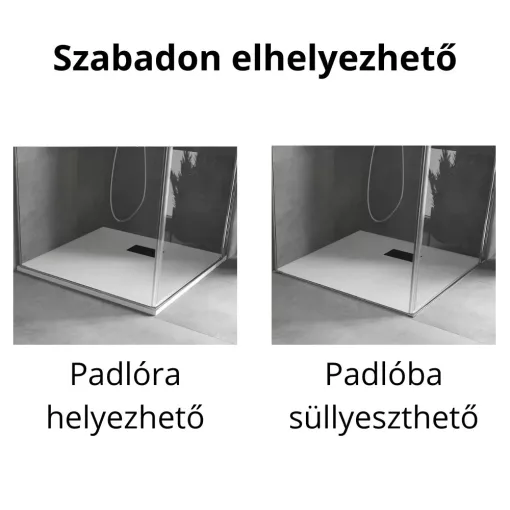 HD Marco+ White 100x120 SMC kompozit slim szögletes kőhatású zuhanytálca, fekete ráccsal, 2,6 cm magas, szifon nélkül