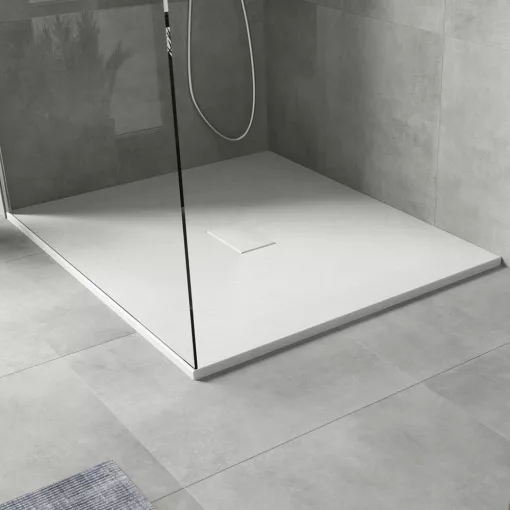 HD Marco White 100x120 SMC kompozit slim szögletes kőhatású zuhanytálca, 2,6 cm magas, szifonnal