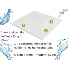 HD Marco White 100x120 SMC kompozit slim szögletes kőhatású zuhanytálca, 2,6 cm magas, szifon nélkül