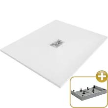 HD Marco+ White 110x100 SMC kompozit magasított szögletes kőhatású zuhanytálca, krómozott ráccsal, 15 cm magas, szifon nélkül