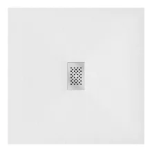 HD Marco+ White 110x100 SMC kompozit magasított szögletes kőhatású zuhanytálca, krómozott ráccsal, 15 cm magas, szifon nélkül