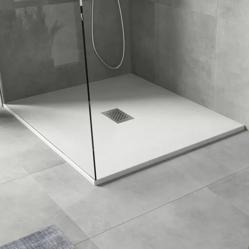 HD Marco+ White 110x100 SMC kompozit magasított szögletes kőhatású zuhanytálca, krómozott ráccsal, 15 cm magas, szifon nélkül