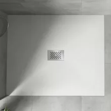 HD Marco+ White 110x100 SMC kompozit magasított szögletes kőhatású zuhanytálca, krómozott ráccsal, 15 cm magas, szifon nélkül