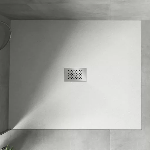 HD Marco+ White 110x100 SMC kompozit magasított szögletes kőhatású zuhanytálca, krómozott ráccsal, 15 cm magas, szifon nélkül