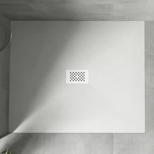 HD Marco+ White 110x100 SMC kompozit magasított szögletes kőhatású zuhanytálca, fehér ráccsal, 15 cm magas, szifon nélkül