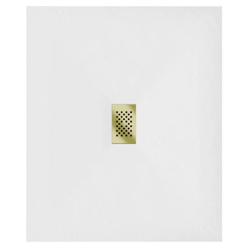 HD Marco+ White 110x100 SMC kompozit magasított szögletes kőhatású zuhanytálca, arany színű ráccsal, 15 cm magas, szifon nélkül