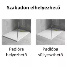 HD Marco+ White 110x100 SMC kompozit magasított szögletes kőhatású zuhanytálca, arany színű ráccsal, 15 cm magas, szifon nélkül