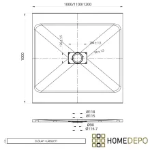 HD Marco+ White 110x100 SMC kompozit magasított szögletes kőhatású zuhanytálca, arany színű ráccsal, 15 cm magas, szifon nélkül