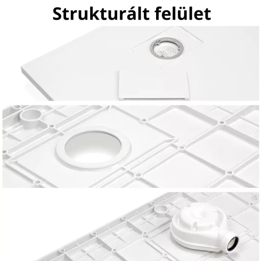 HD Marco White 120x80 SMC kompozit magasított szögletes kőhatású zuhanytálca, 15 cm magas, szifon nélkül