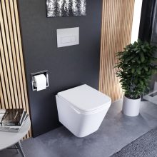 HD Adel Glossy White Ultracsendes Tornado perem nélküli mély öblítésű szögletes fali WC slim "D" tetővel és fényes króm zsanérral