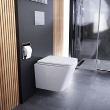 HD Adel Glossy White Ultracsendes Tornado perem nélküli mély öblítésű szögletes fali WC slim "D" tetővel és fényes króm zsanérral