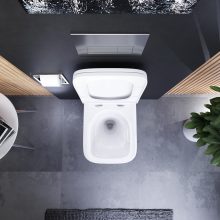 HD Adel Glossy White Ultracsendes Tornado perem nélküli mély öblítésű szögletes fali WC slim "D" tetővel és fényes króm zsanérral