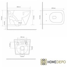 HD Adel Glossy White Ultracsendes Tornado perem nélküli mély öblítésű szögletes fali WC slim "D" tetővel és fényes króm zsanérral