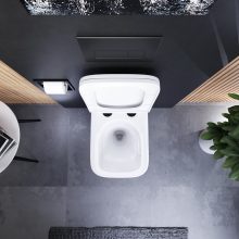 HD Adel Glossy White Ultracsendes Tornado perem nélküli mély öblítésű szögletes fali WC slim "D" tetővel és matt fekete zsanérral