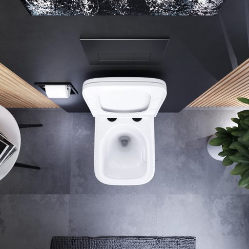 HD Adel Glossy White Ultracsendes Tornado perem nélküli mély öblítésű szögletes fali WC slim "D" tetővel és matt fekete zsanérral