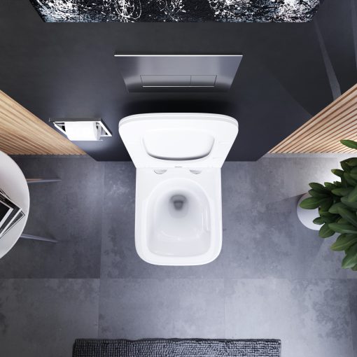 HD Adel Glossy White Ultracsendes Tornado perem nélküli mély öblítésű szögletes fali WC slim "S" tetővel és fényes króm zsanérral