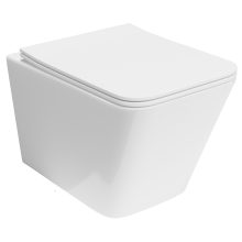 HD Adel Glossy White Ultracsendes Tornado perem nélküli mély öblítésű szögletes fali WC slim "S" tetővel és matt fekete zsanérral