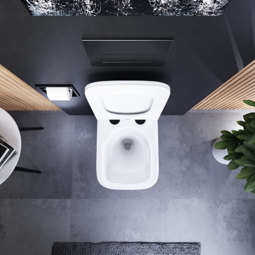 HD Adel Glossy White Ultracsendes Tornado perem nélküli mély öblítésű szögletes fali WC slim "S" tetővel és matt fekete zsanérral